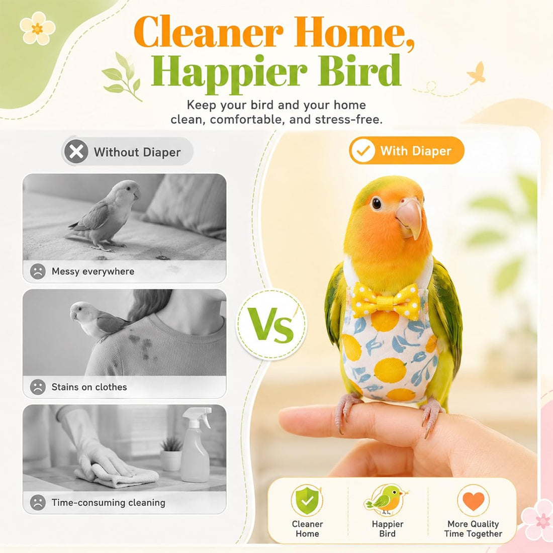 10PCS Bird Diapers, Reusable Parrot Diaper with Waterproof Inner