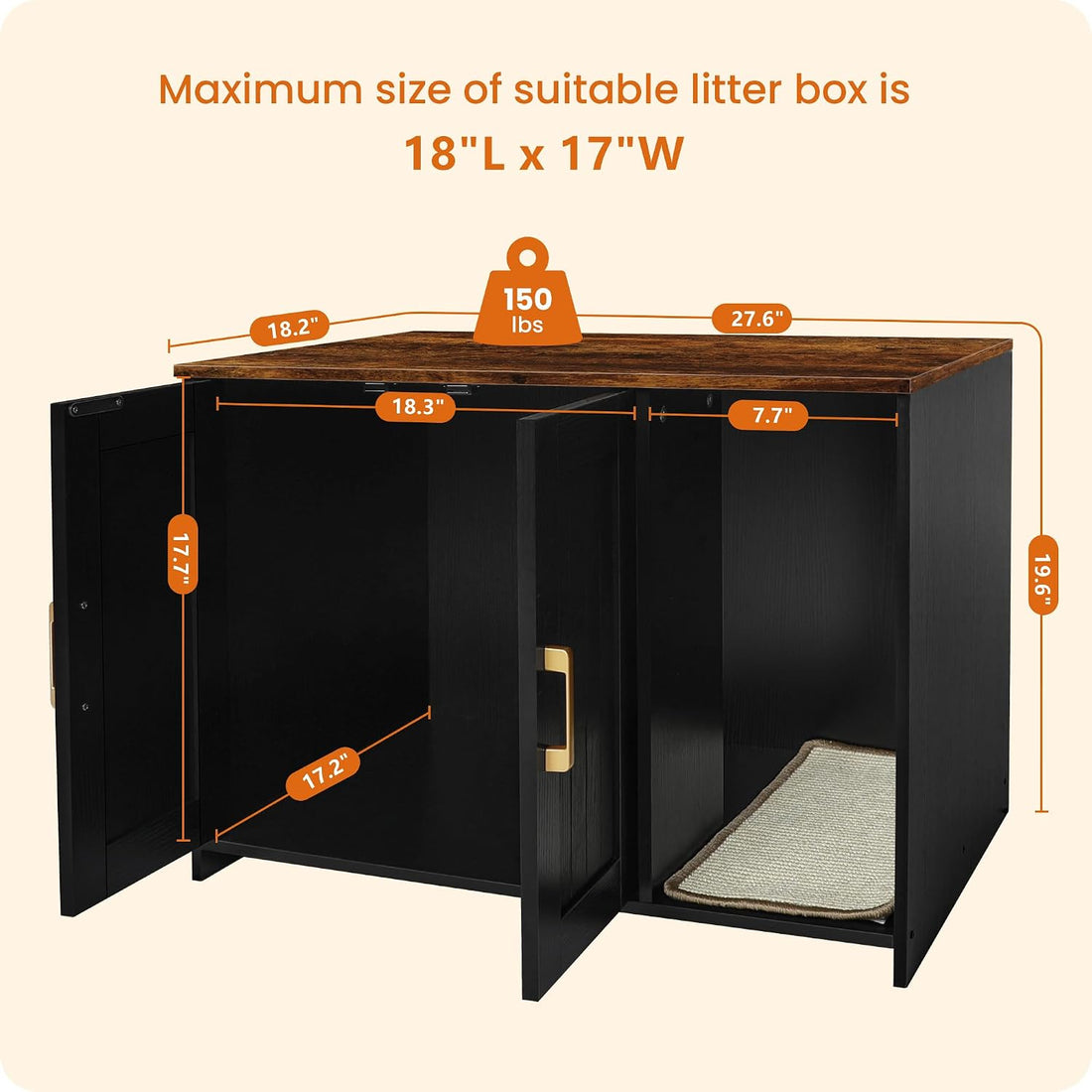 Dwanton Cat Litter Box Enclosure, with Scratching Mat