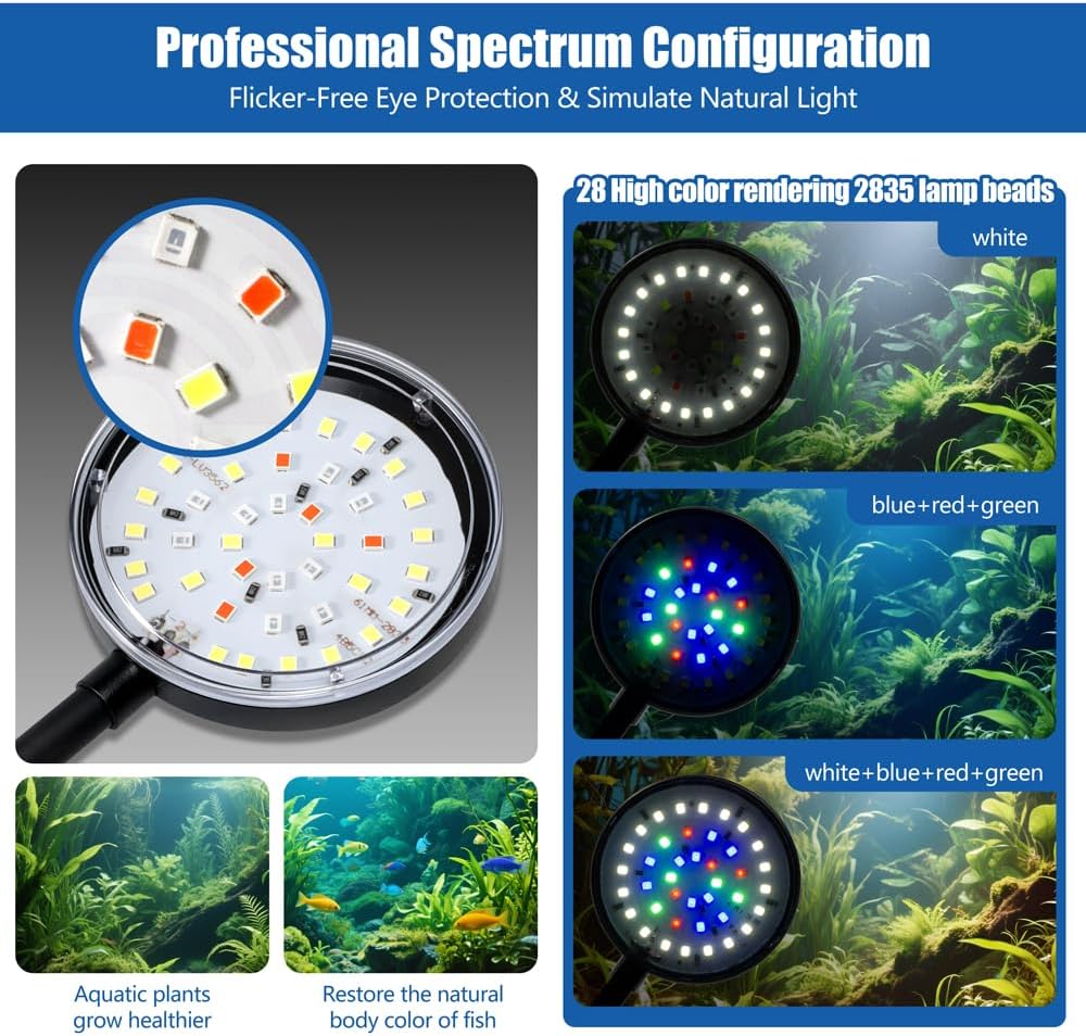 Clip On Aquarium Light 8W LED Fish Tank Light with Full Spectrum