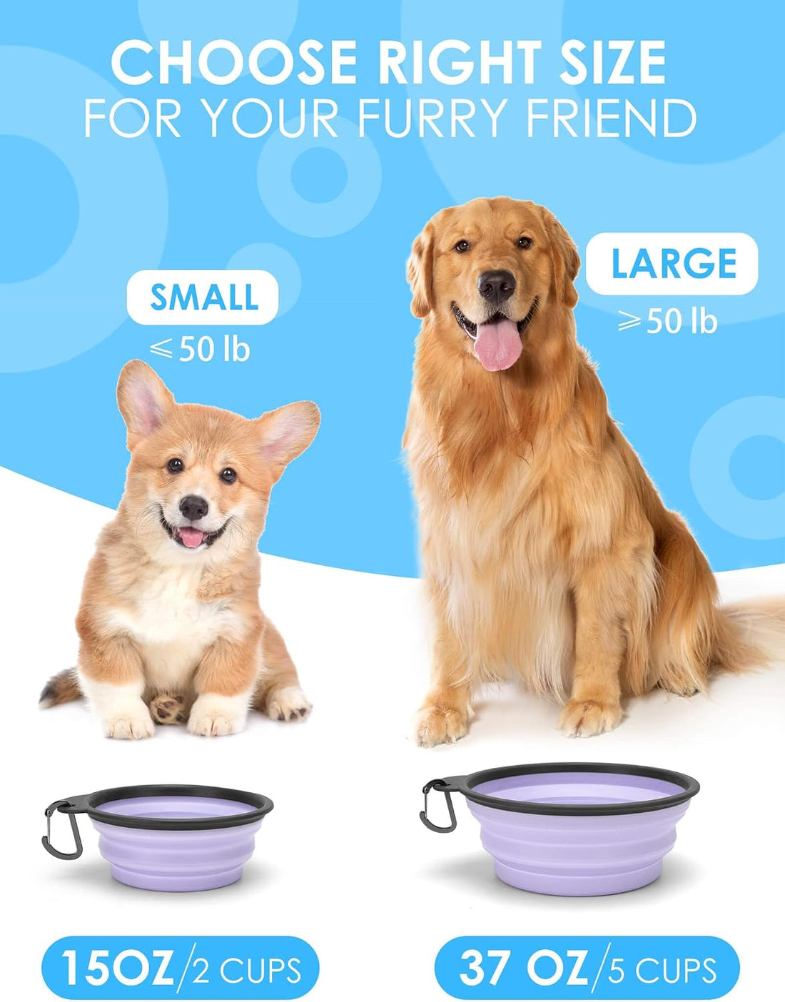 AONKEY 2 Pack Collapsible Dog Bowls with Bottle Carrier(Small 15oz)