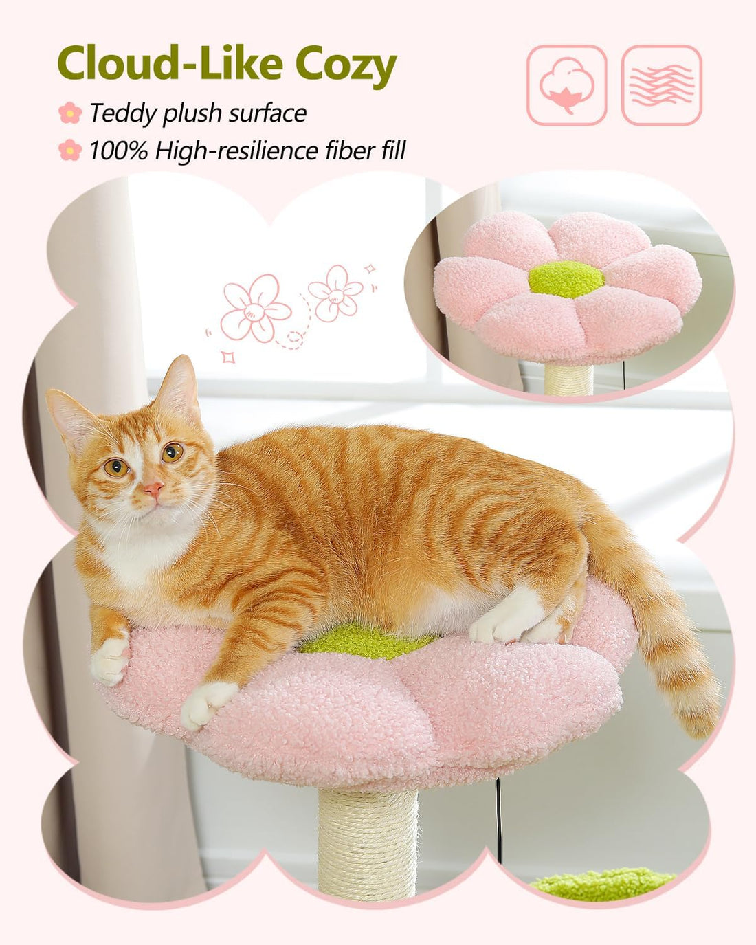 MUTTROS 28" Flower Cat Tree with Hammock & Sisal Post for Kittens