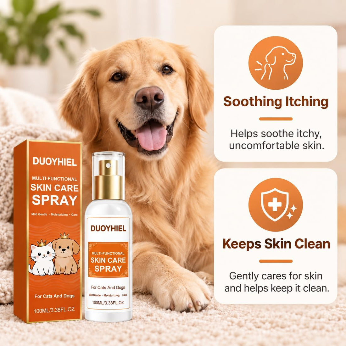 Skin Care Spray for Pets, Rinse-Free for Soothing Itching, Discomfort