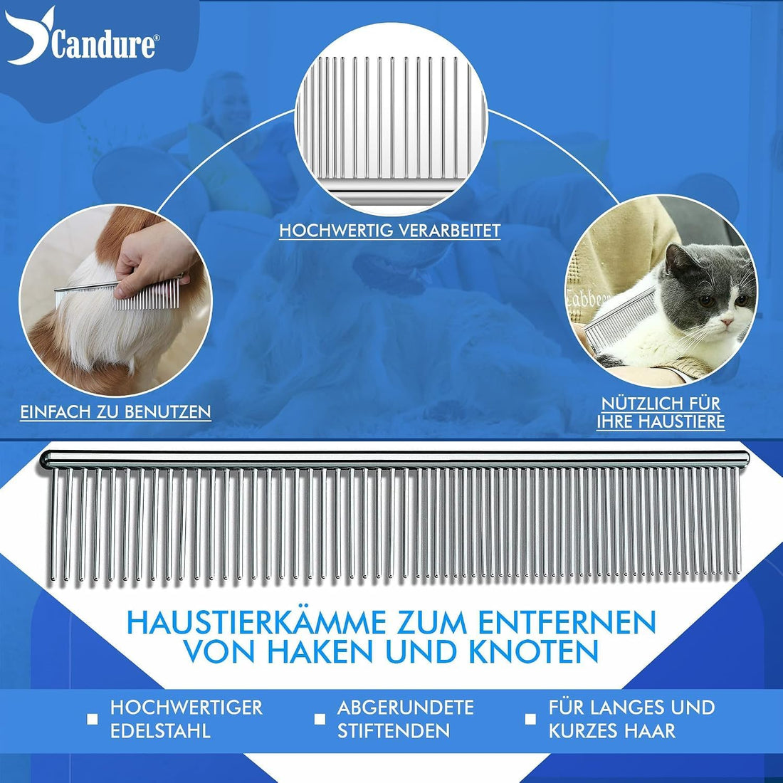 Candure Dog Brush for Shedding & Effective Hair Removal