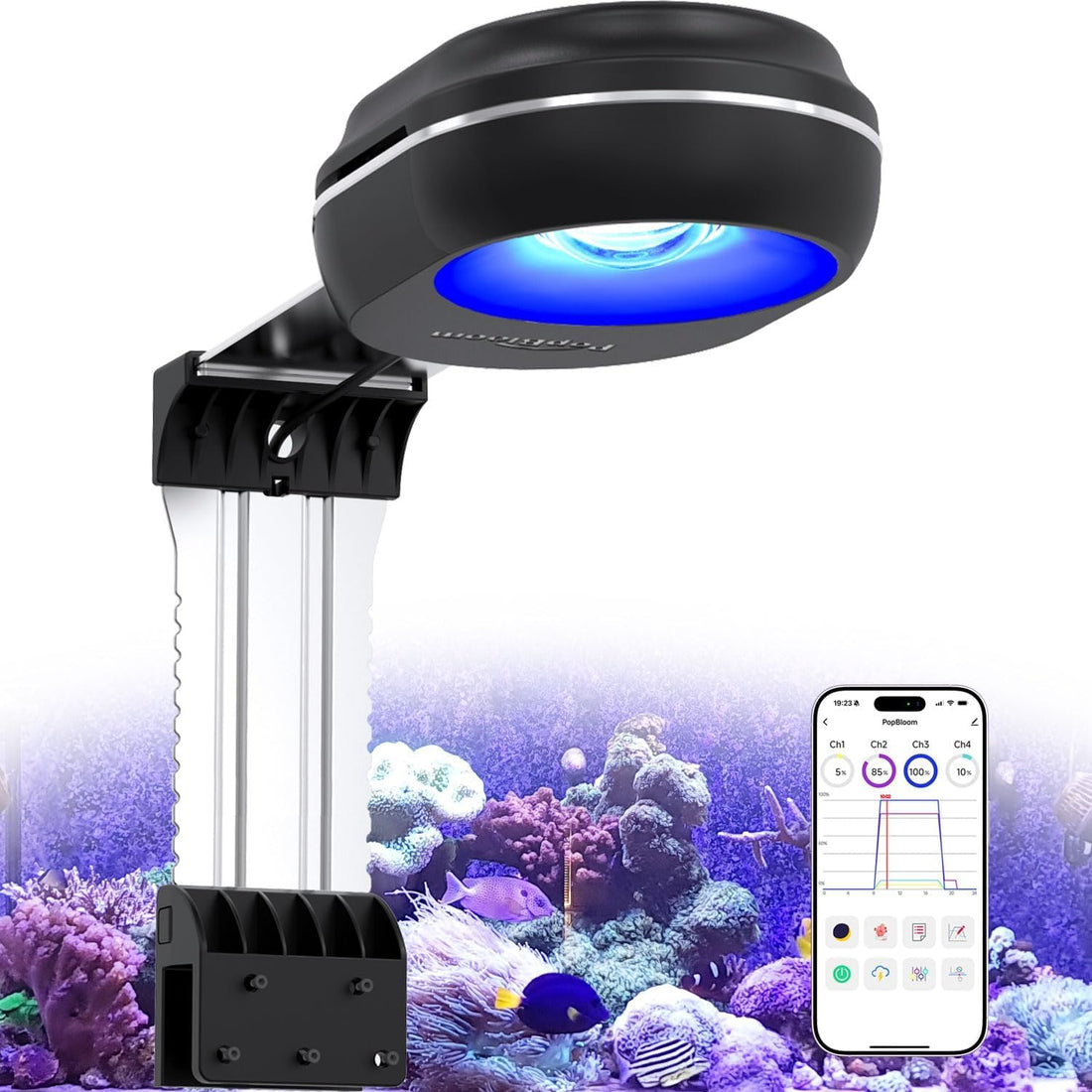 PopBloom 65W Aquarium LED Reef Lights for Corals, WiFi Smart