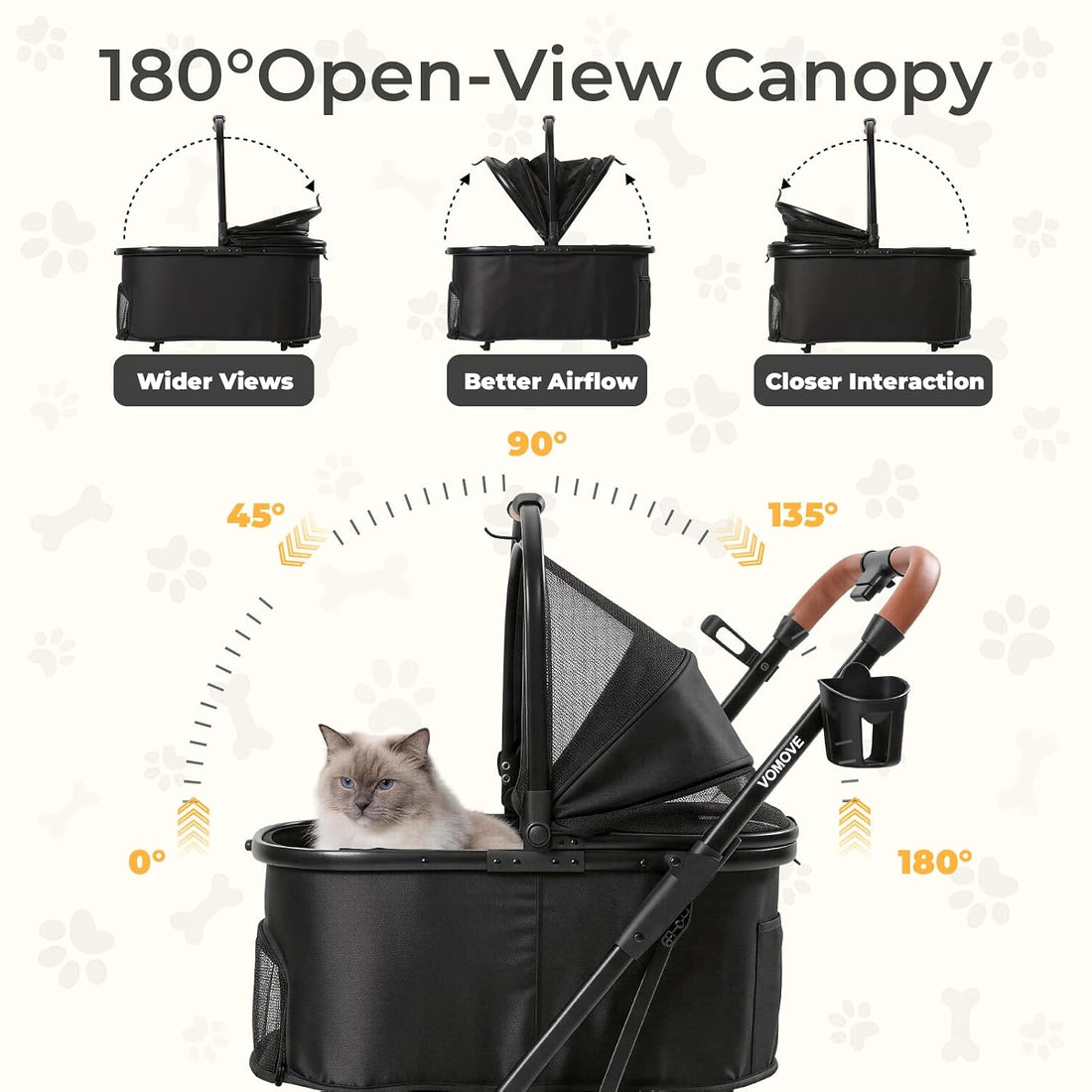 Foldable Pet Stroller for Cats and Small Dog with Detachable Carrier