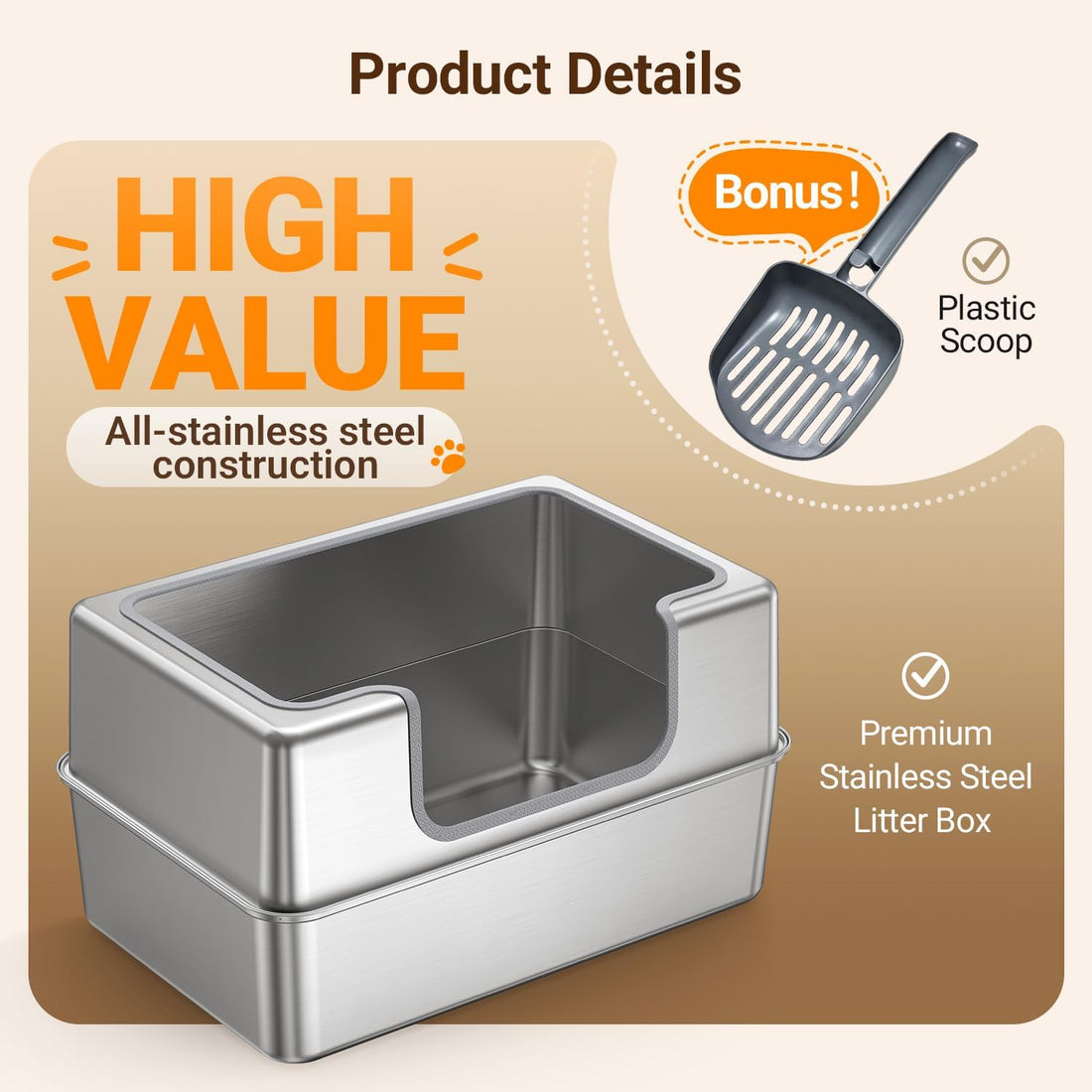 Non-Stick Entirely Stainless Steel Litter Box Splash-Proof
