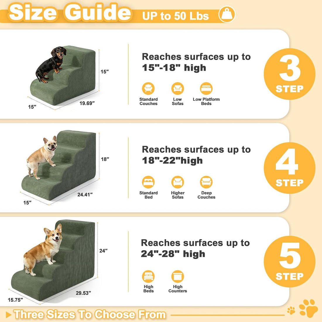 Olaivy Dog Stairs for Small Dogs 17.7" H