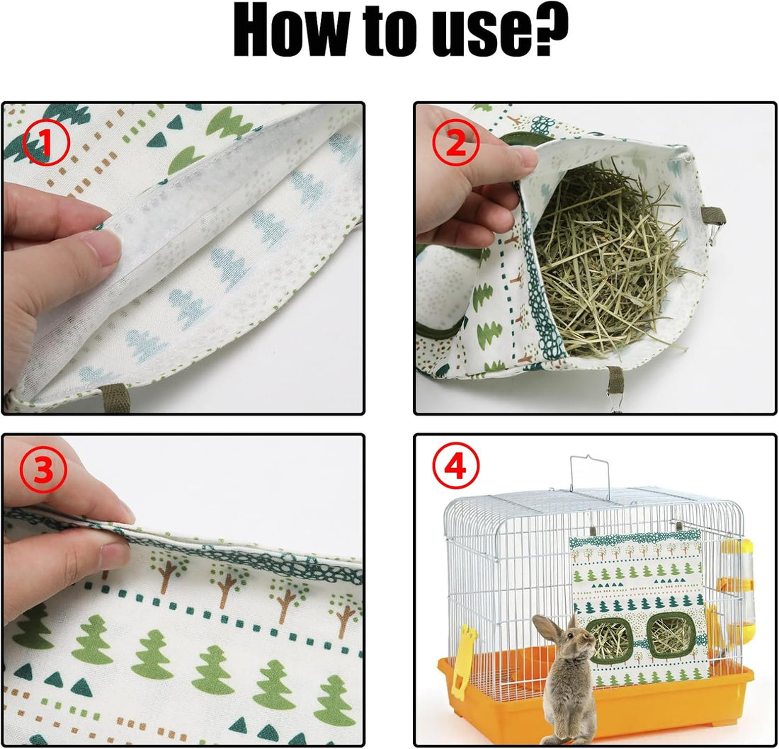 2Pcs Rabbit Hay Feeder Bag, Hanging Guinea Pig Hay Feeder, Green