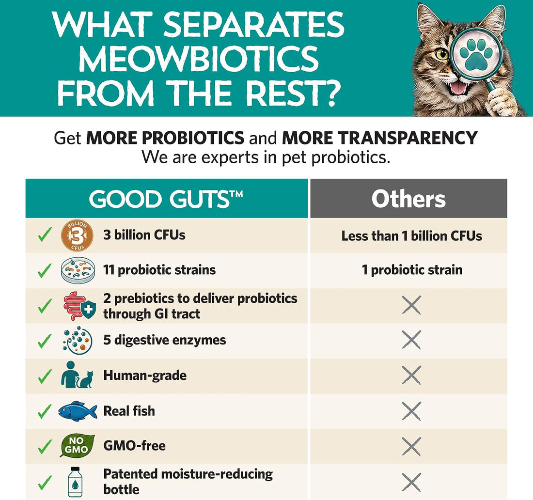 Meowbiotics Good Guts for Cats Probiotic Powder, 11 Probiotic Strains