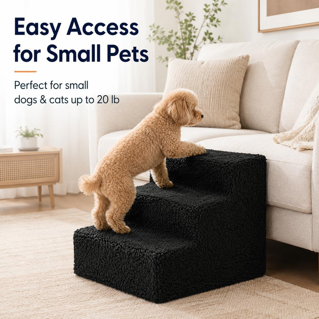 ZENVY 3-Step Pet Stairs for Small Dogs and Cats Up to 20 lb