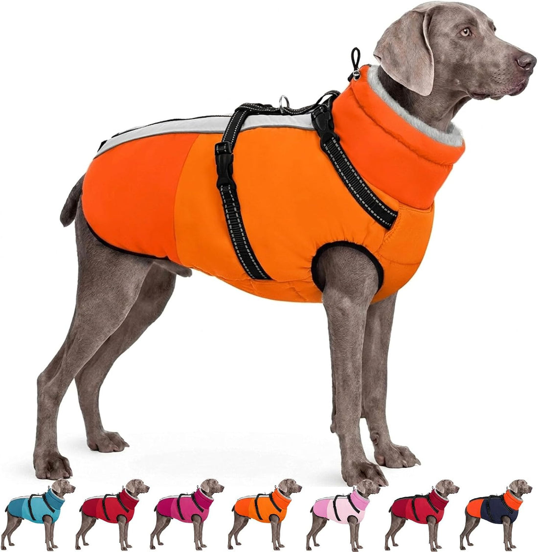 AOFITEE Large Dog Coat Waterproof Dog Winter Jacket with Harness
