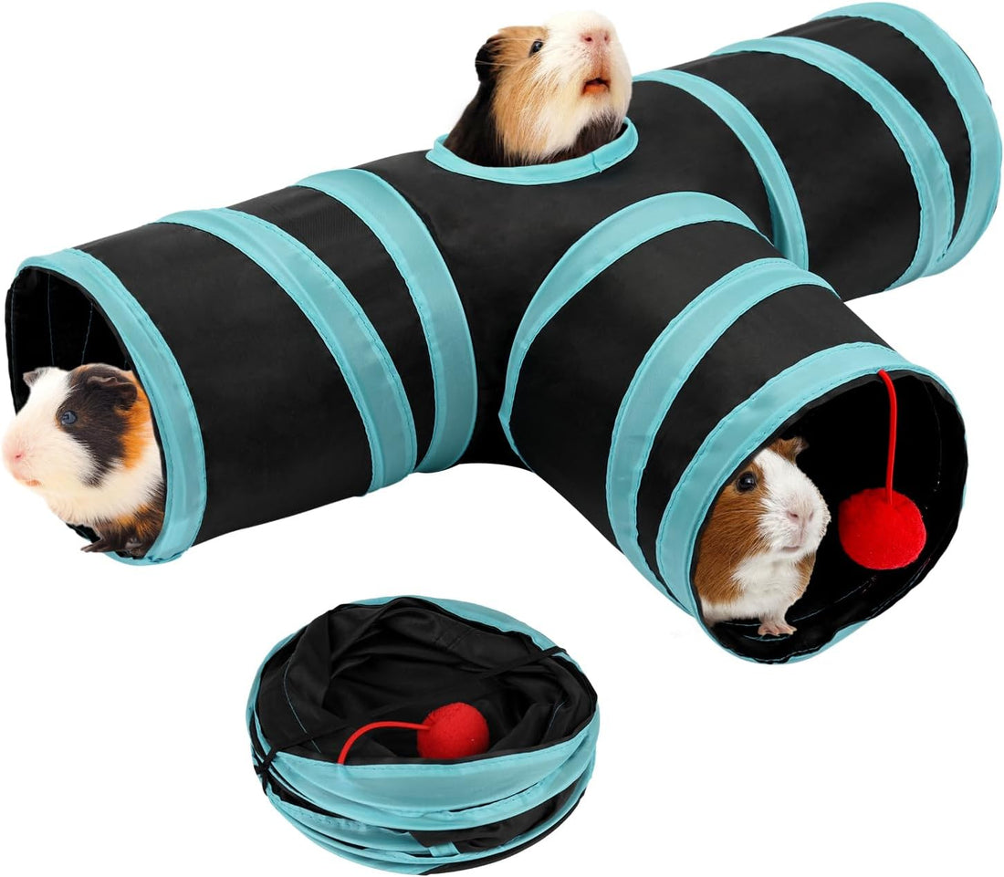 Rypet Guinea Pig Tunnel Hideout 3-Way Collapsible Small Pet Tubes