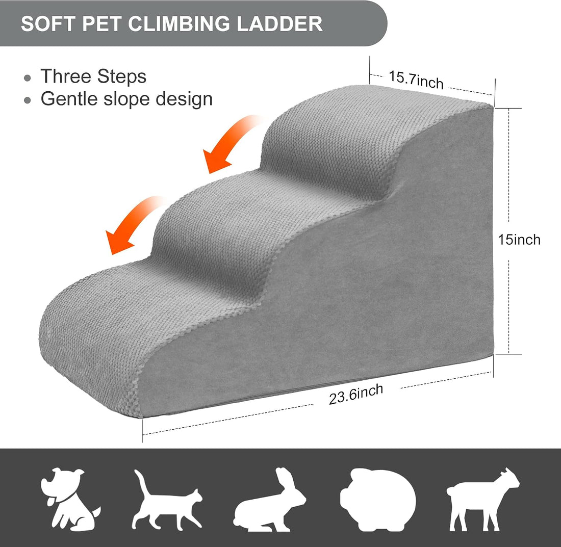 Dog Stairs for Small Dogs, 3 Tiers High Density Foam Dog Ramp