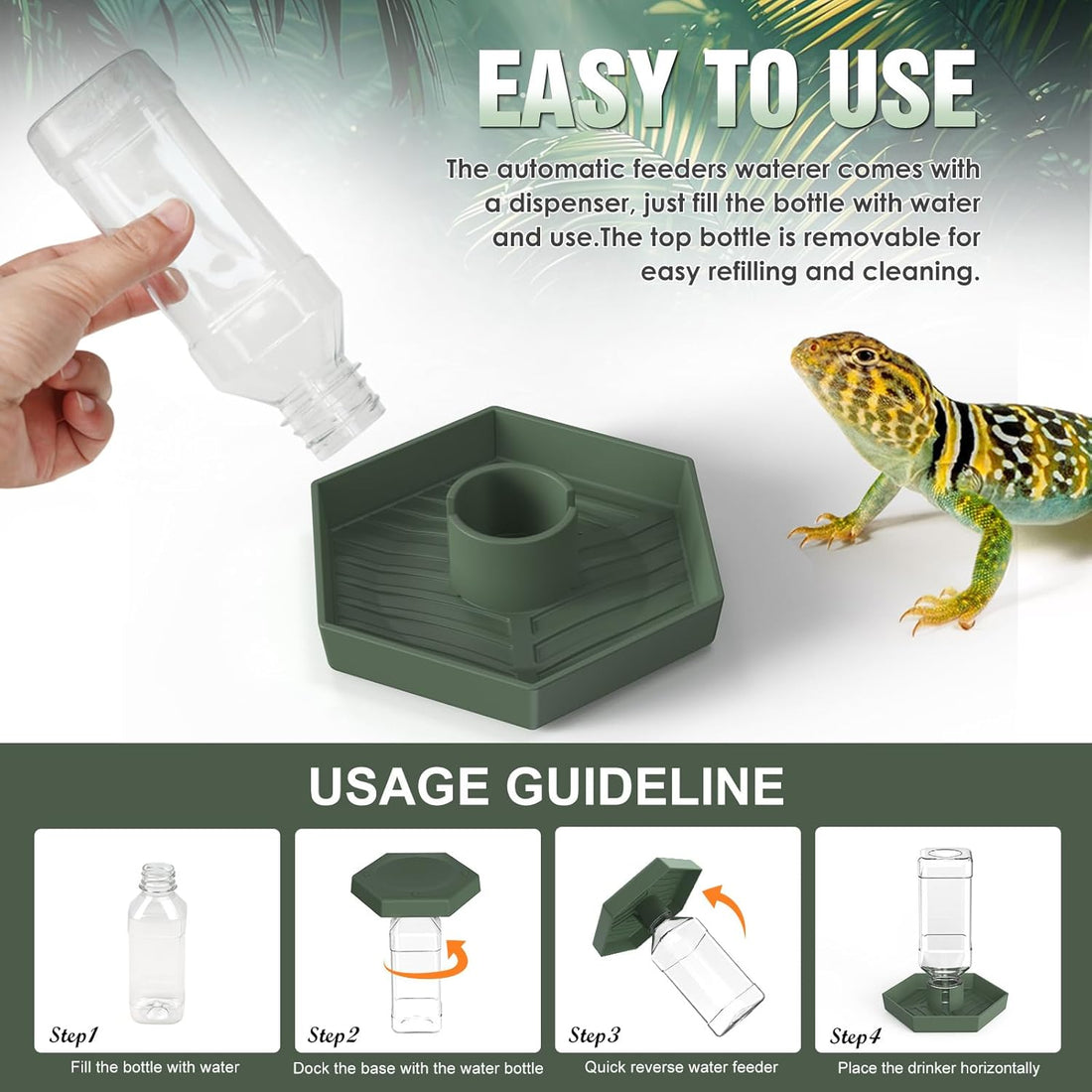 Reptile Water Dispenser Bowl for Bearded Dragon Tortoise