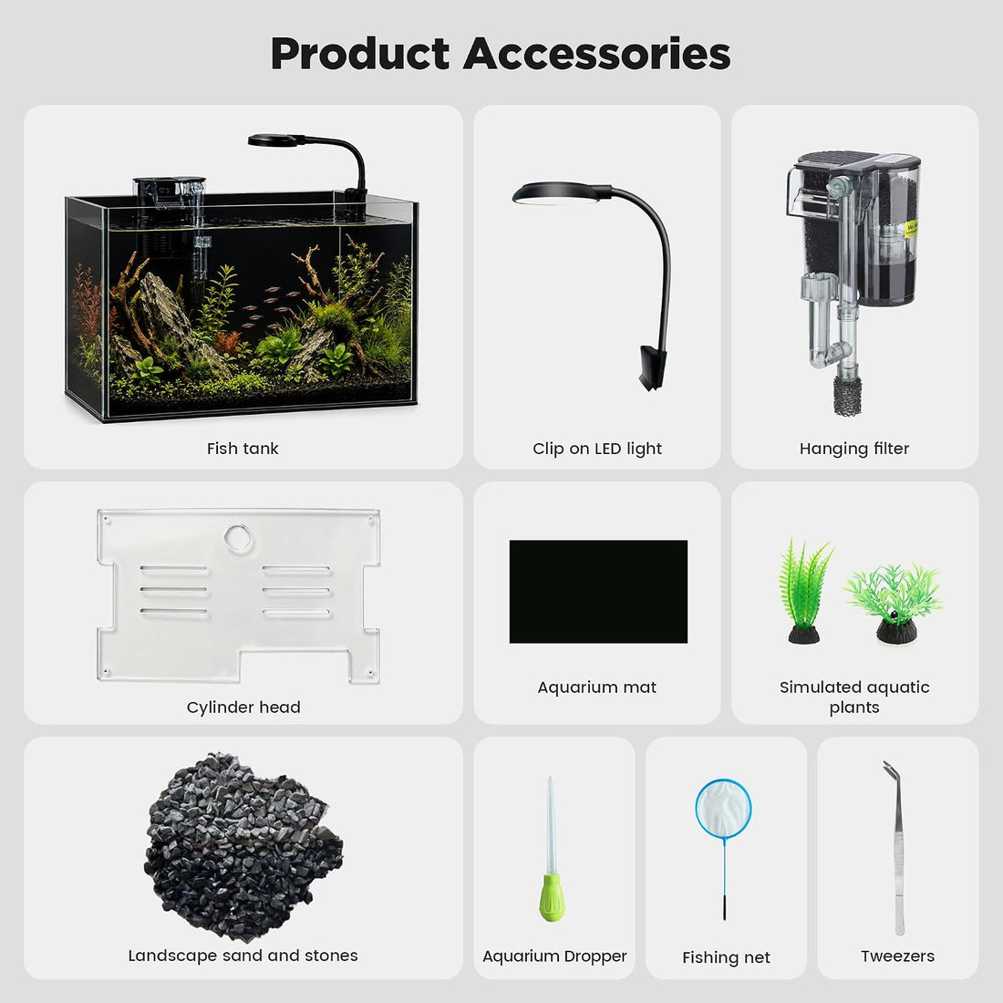 2 Gallon Small Fish Tank with Light and Filter Desktop Aquarium