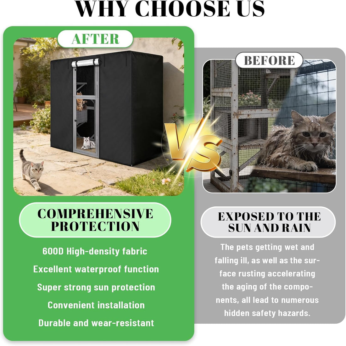 Cat House Cover, Outdoor Cat Enclosure Covers 600D Waterproof Full
