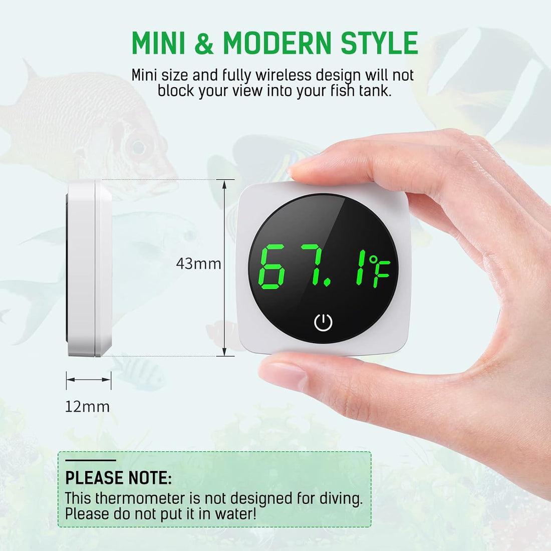 PAIZOO Aquarium Thermometer, LED Digital Fish Tank Thermometer, White