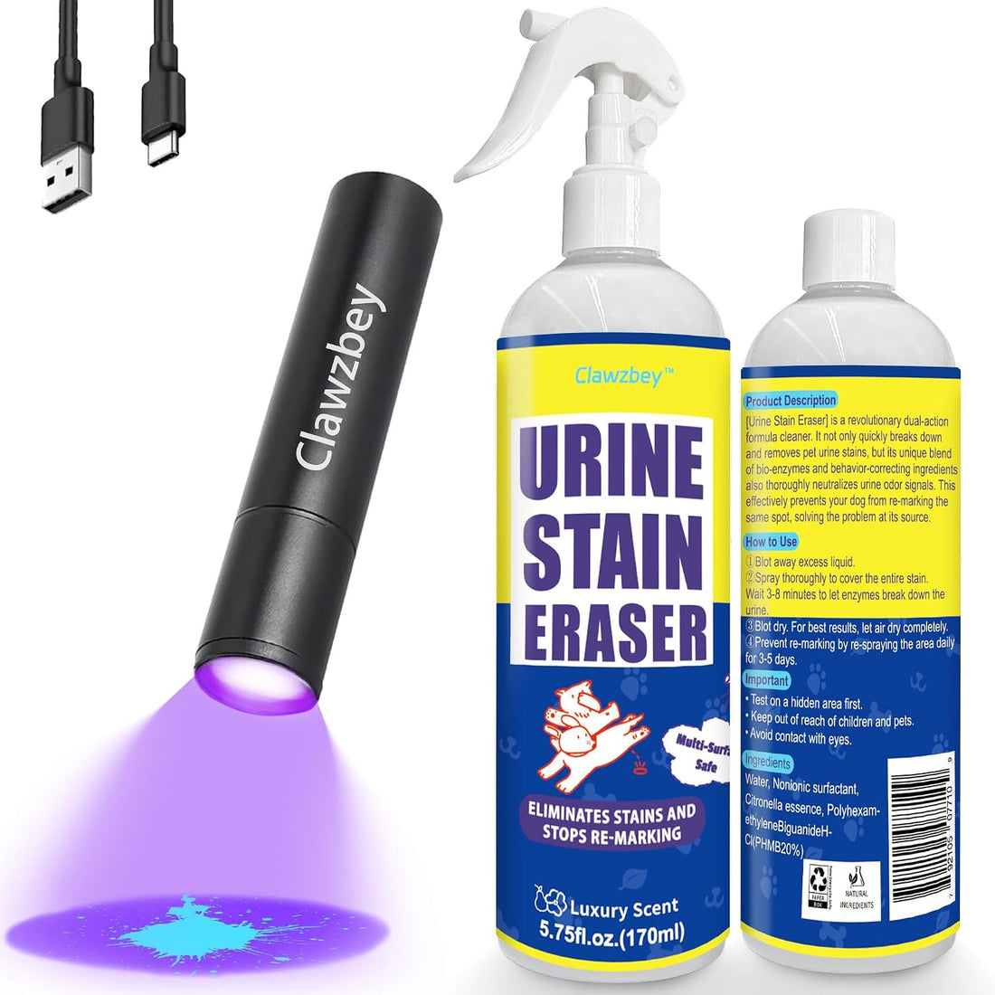 Stain & Odor Remover with UV Light Flashlight, 5.75 fl oz