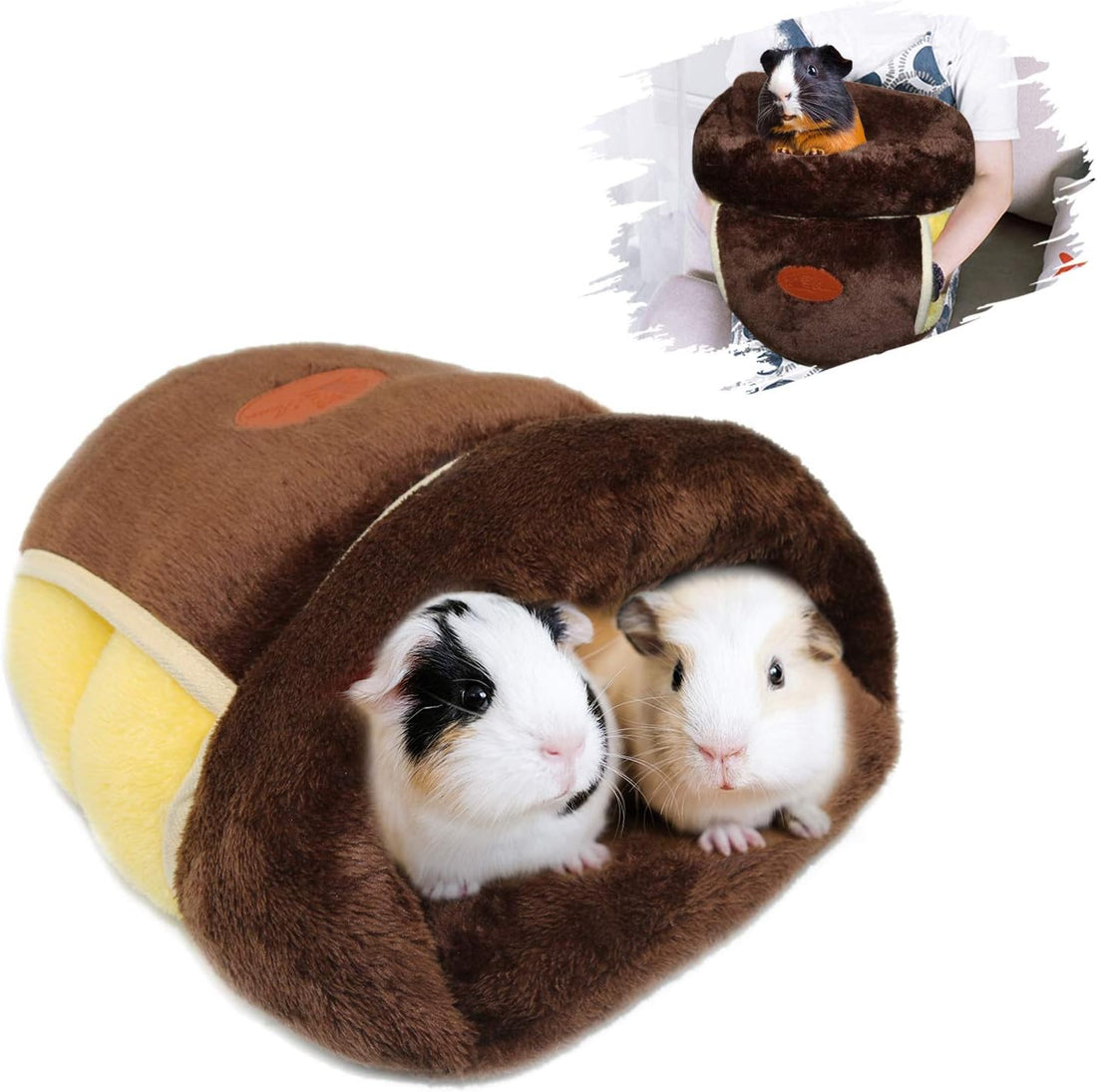 YUEPET Guinea Pig Bed, Warm Fleece Slipper-Shaped Cuddle Cave, Grey