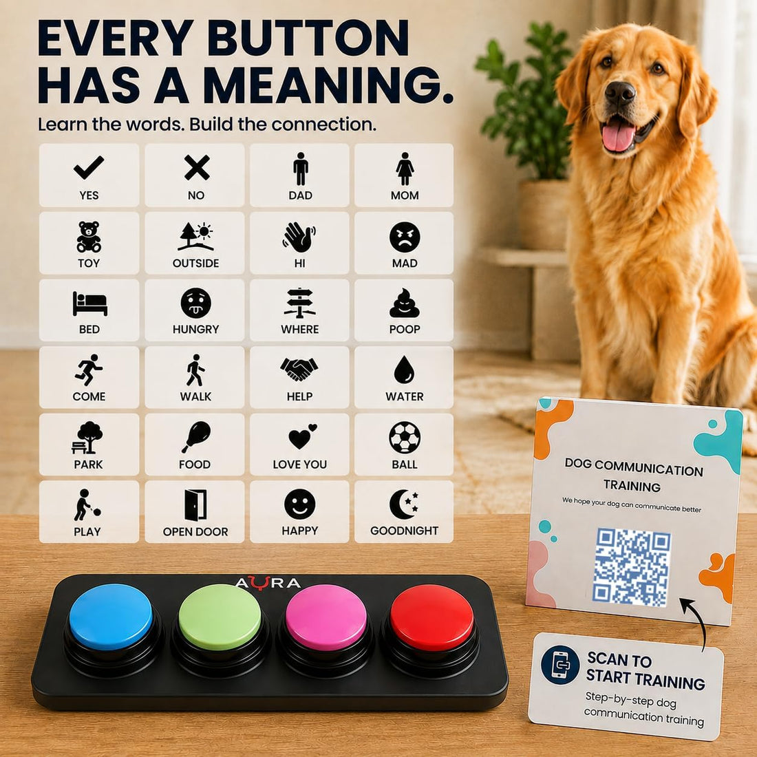 A-URA Dog Buttons for Communication, Recordable Dog Talking Buttons