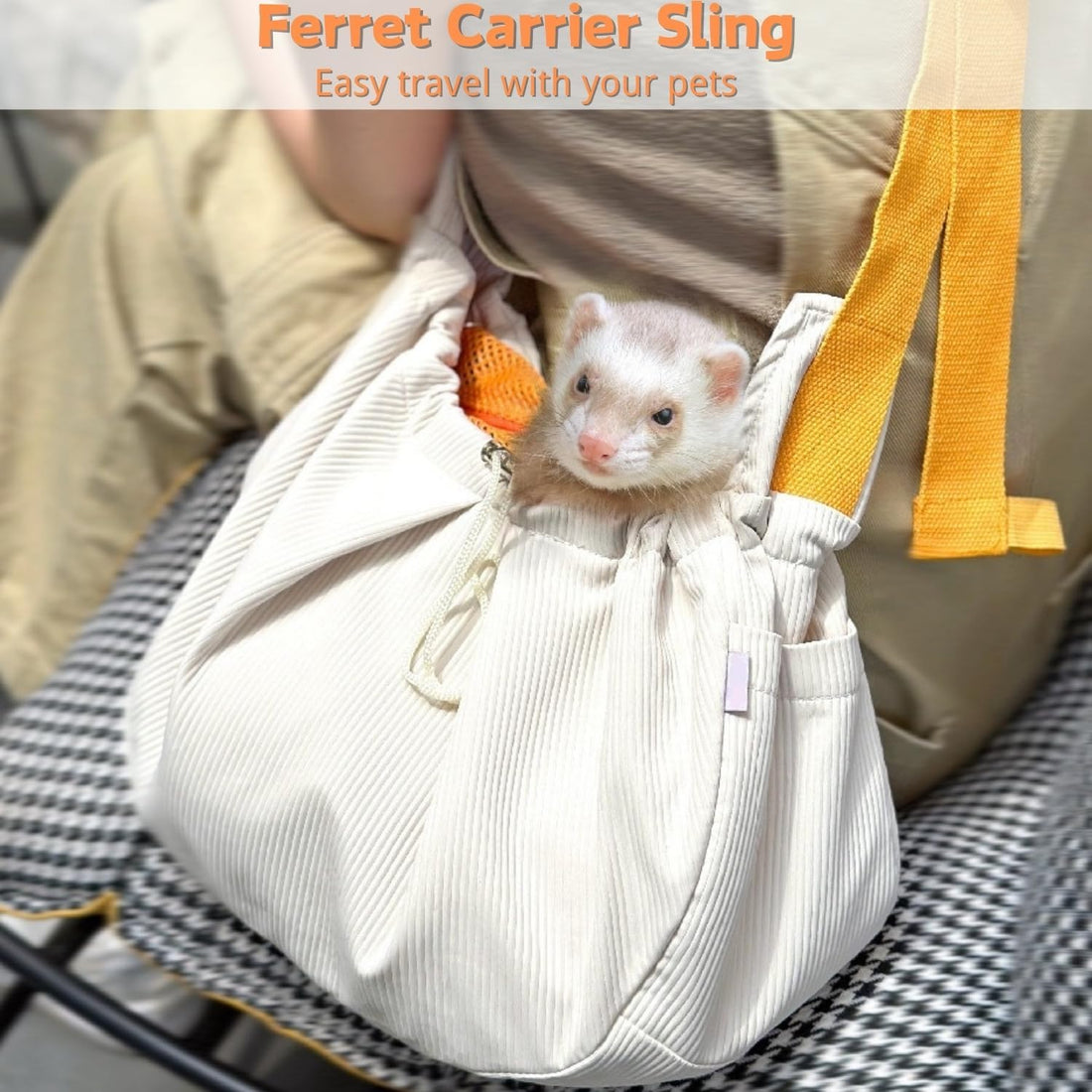 Ferret Sling Carrier, Front Backpack for Ferret Rabbit Puppy Kitten