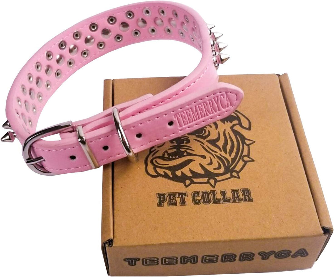 TEEMERRYCA Adjustable Leather Spiked Studded Dog Collars with