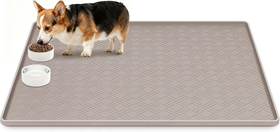 Dog Food Mat 50" x 35" Large Silicone Mat with Raised Edge Gray