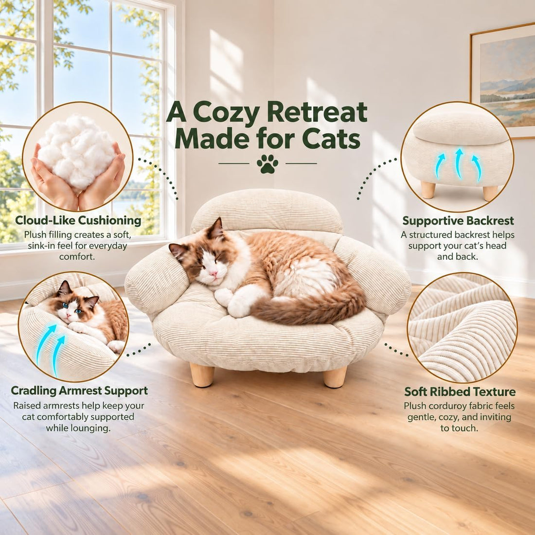 Elevated Cat Sofa Bed, Raised Cat Couch Pet Sofa for Indoor Cats