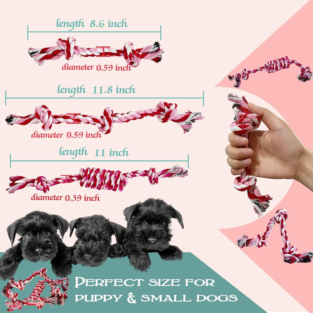 Cdyzqikm Puppy 3 Pack Cotton Knot Rope Toys for Small Dogs & Puppies