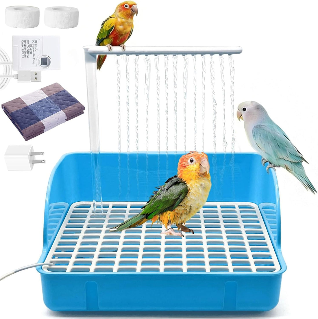 Automatic Parakeet Bird Bath Shower with Pump,Large Bird Bathtub