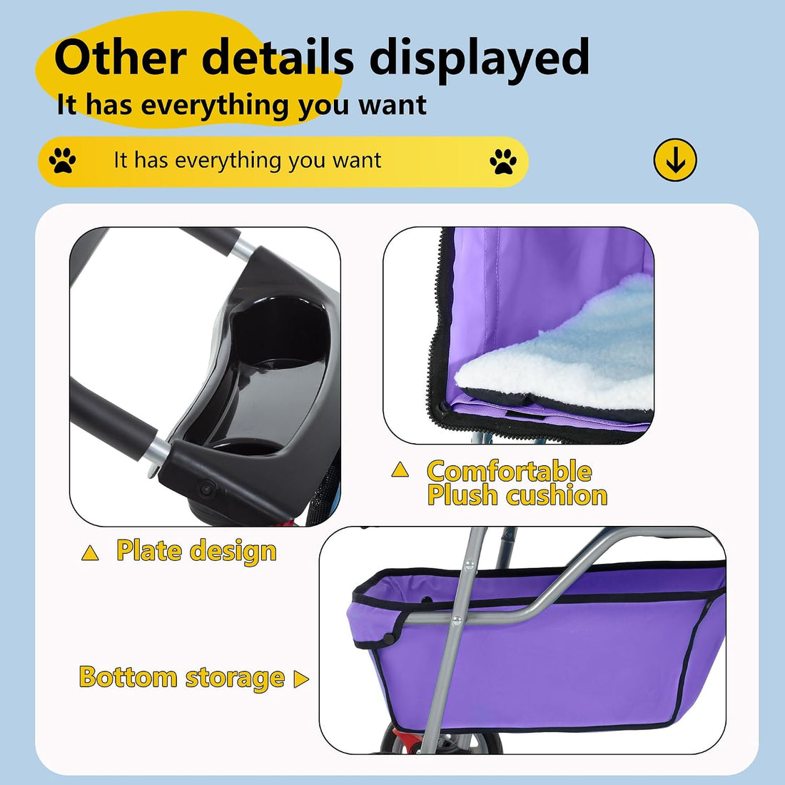 FDW | 4-Wheel Foldable Pet Stroller | Purple | Lightweight & Portable