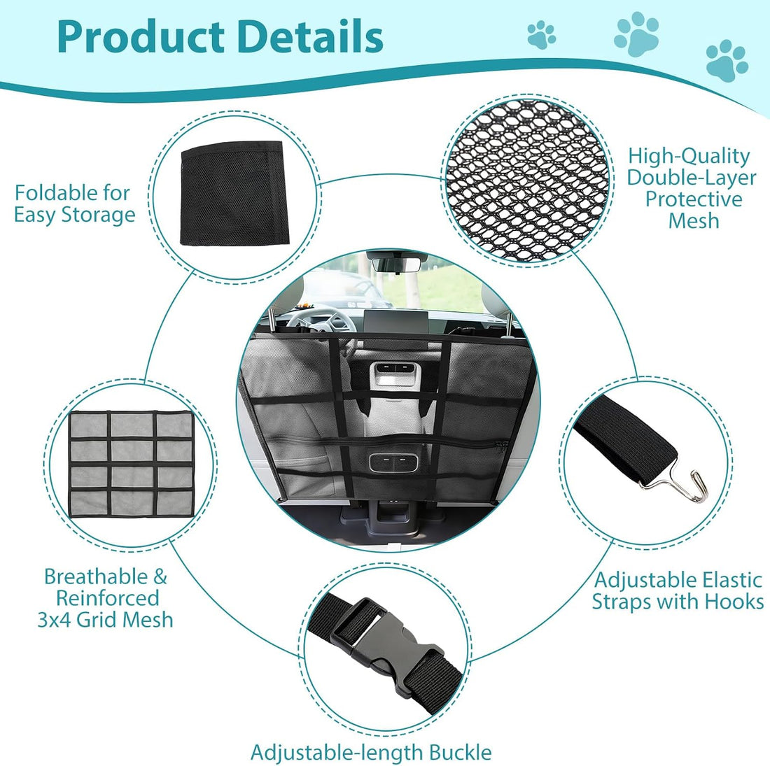 VavoPaw Dog Car Barrier, Car Net for Dog, Pet Barrier for SUV/Truck