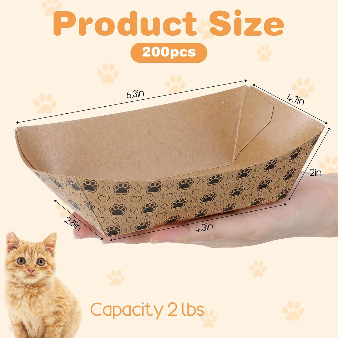 200 Pcs Disposable Pet Bowls, 16 oz Cat Puppy Paper Serving Food Tray
