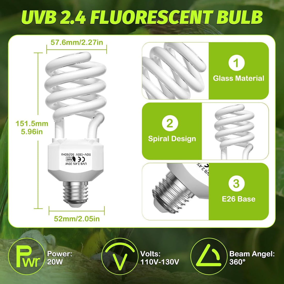 GlowUp UVB 2.4 Bird Light 23W, UVA UVB E26 Bird Cage Light for Birds