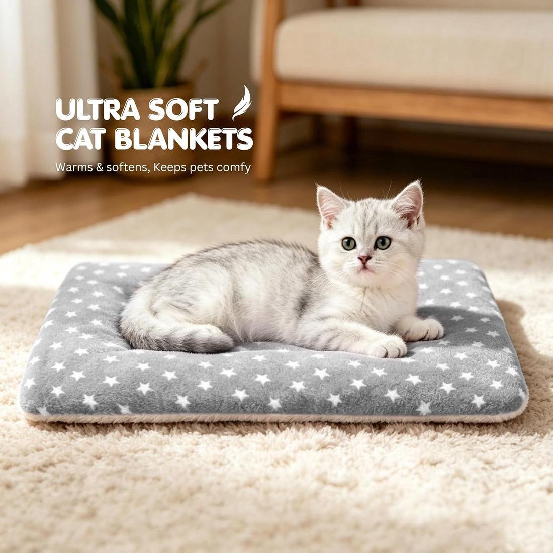 4 Pack Cat Bed Mat, 19" x 13" Soft Fluffy Flannel Small Pet Blanket