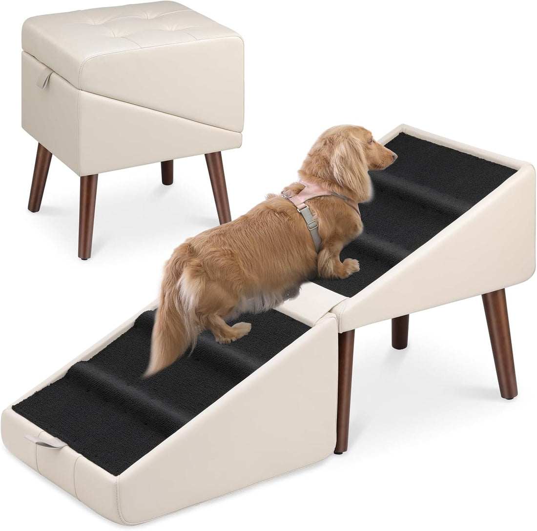 XXL Dog Stairs for Large Dogs, 2-in-1 Foldable Dog Ramp & Bed Bench