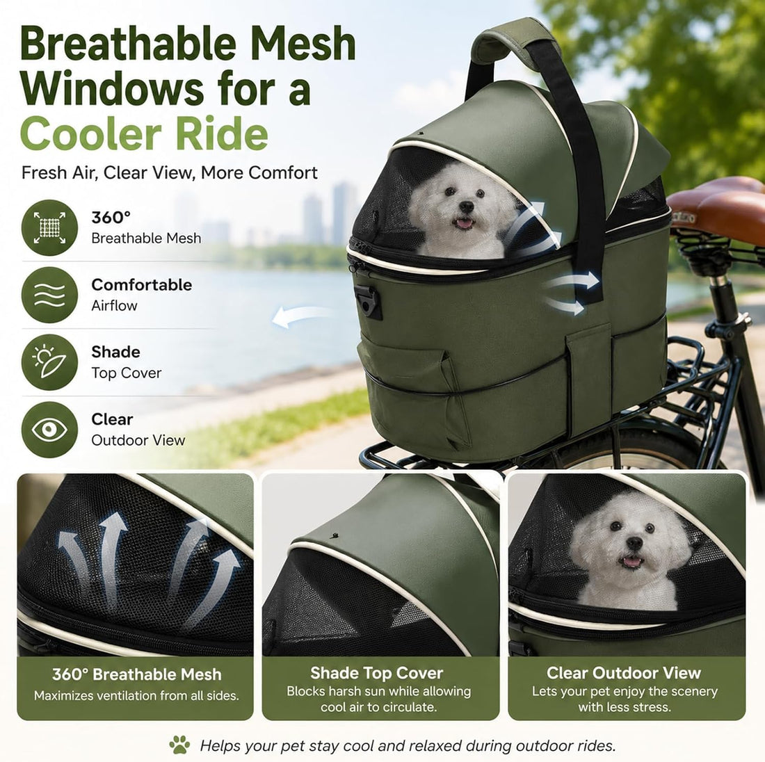 Dog Bike Basket Rear Seat, 3-in-1 Pet Bike Carrier for Small Dogs