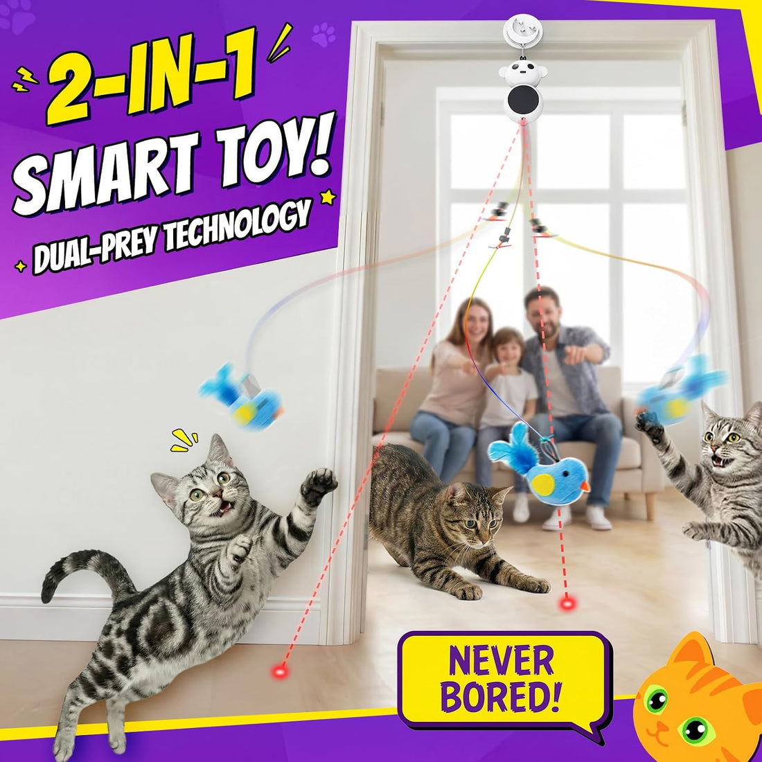2-in-1 Interactive Laser Pointer Cat Toy & Flying Bird Wand