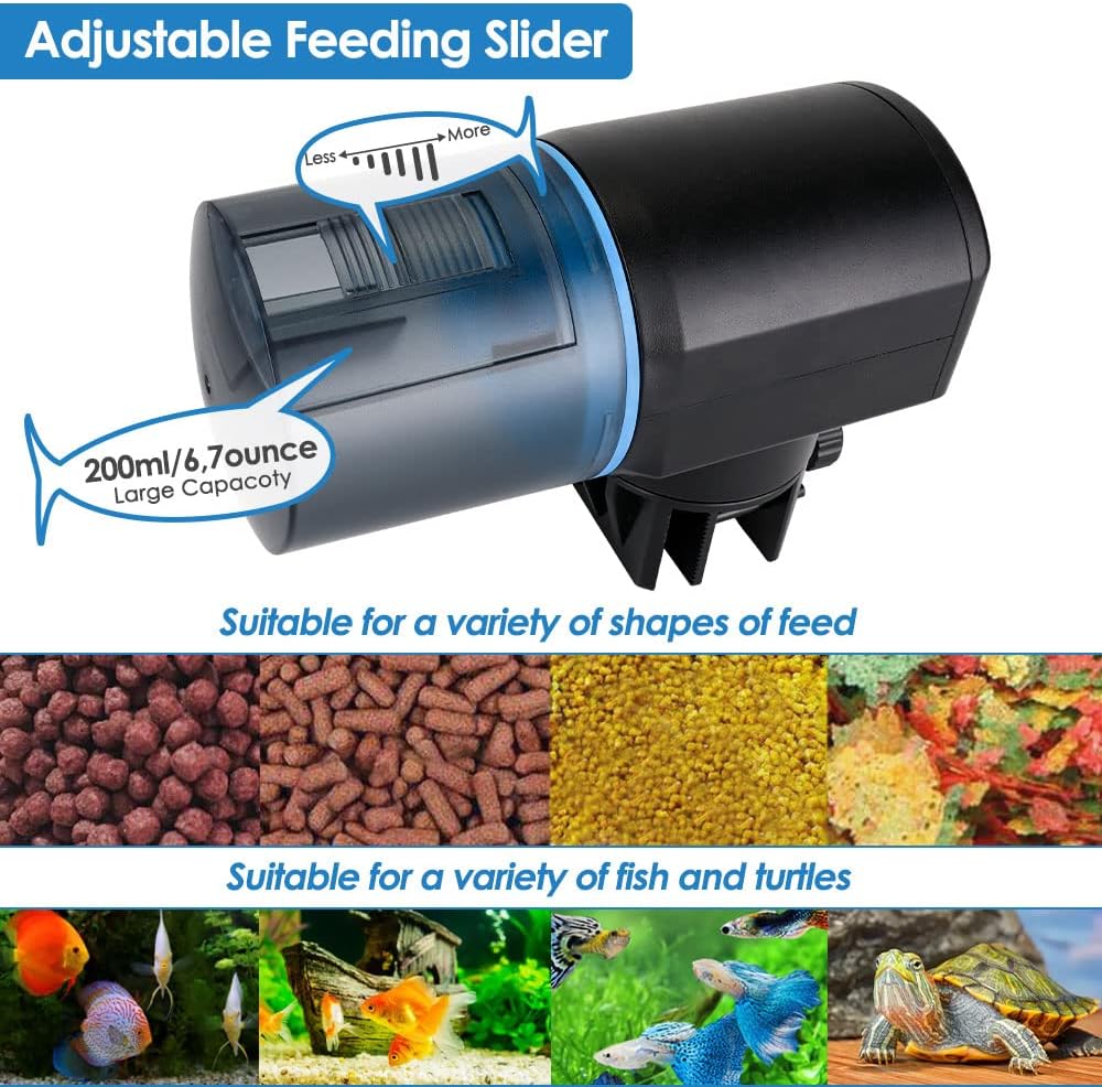 Lukovee Automatic Fish Feeder, Feeding Time Display, 200ML Capacity