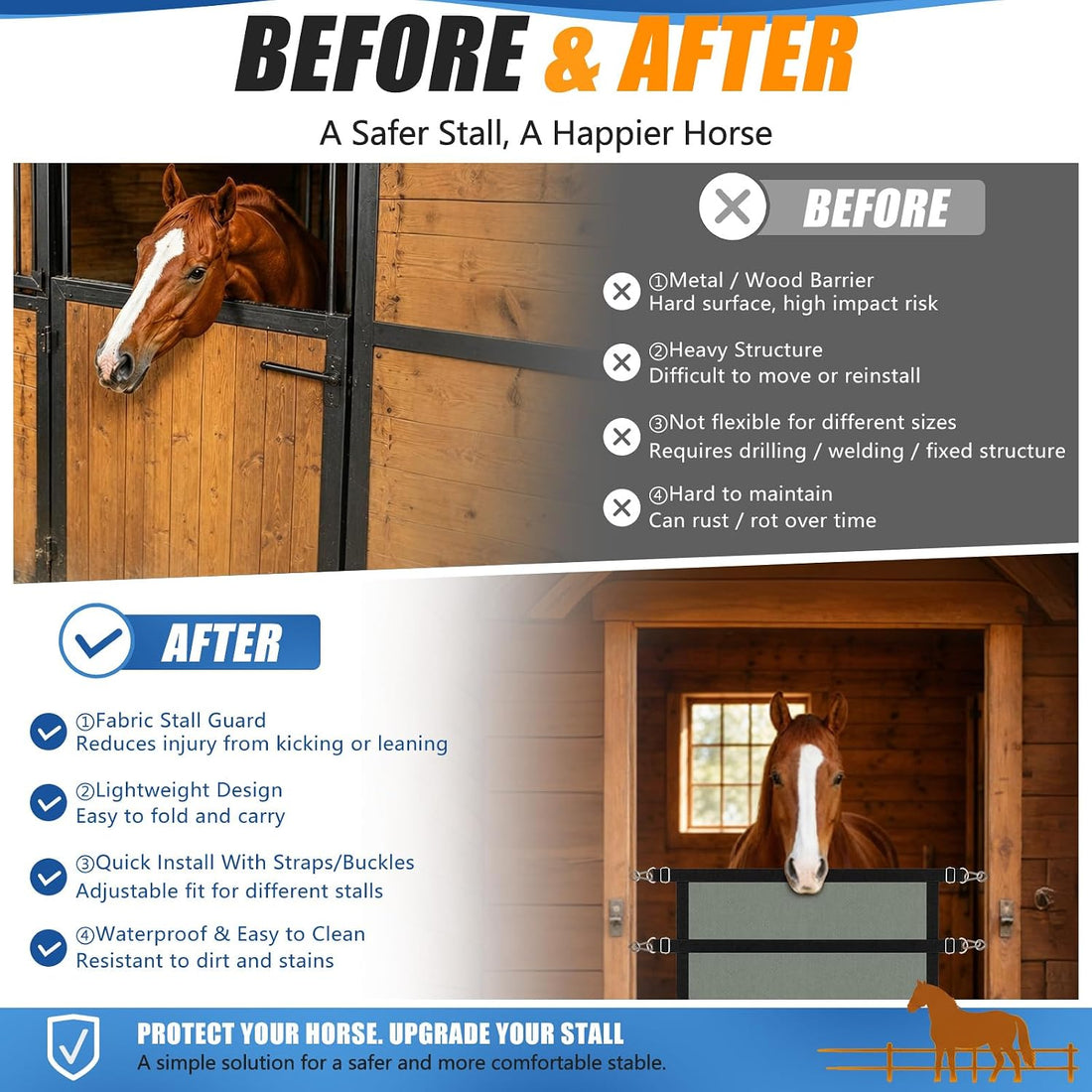 Horse Stall Guard, Adjustable Heavy Duty Soft Gate