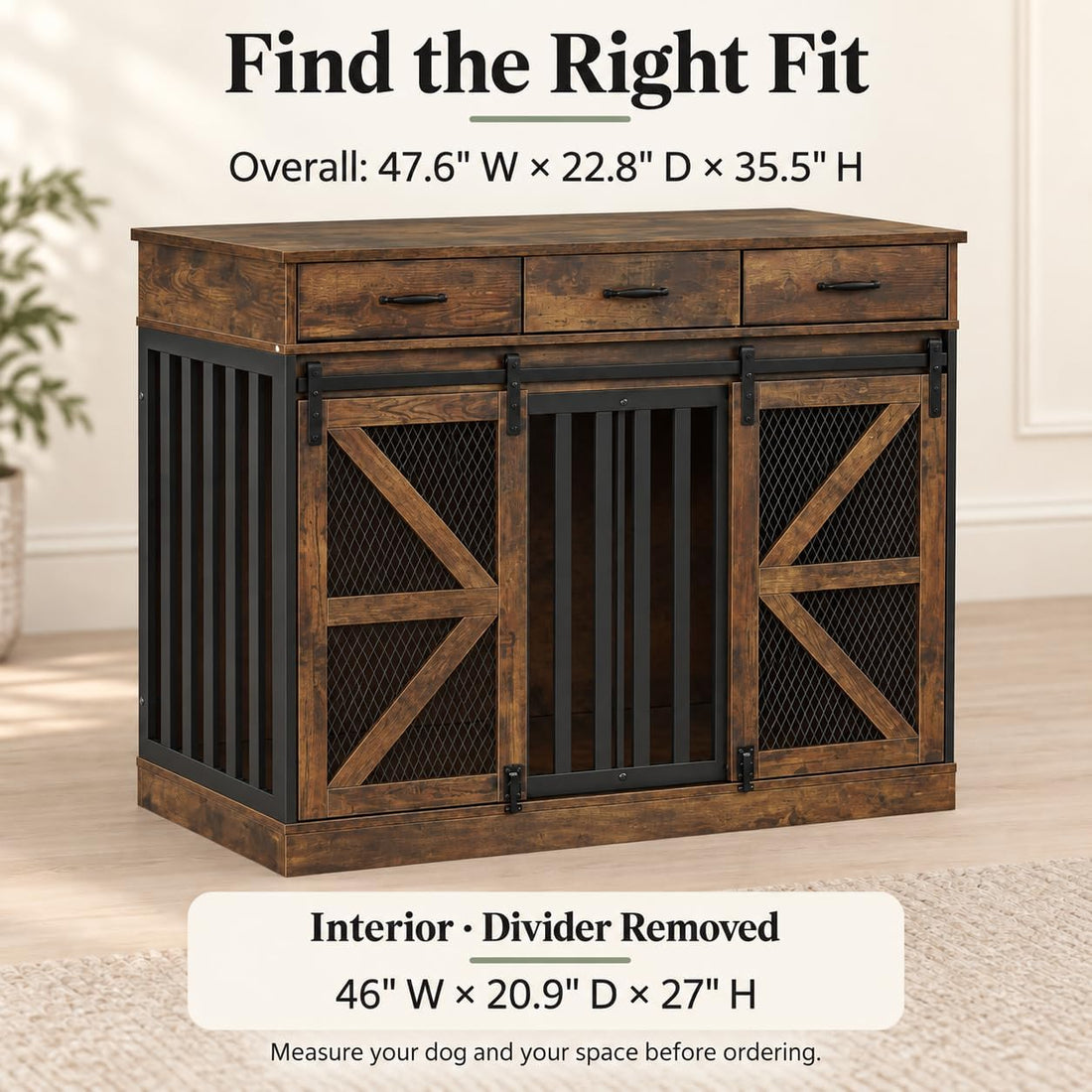 kepptory Furniture Dog Crate for Medium or 2 Small Dogs, Wooden Kennel