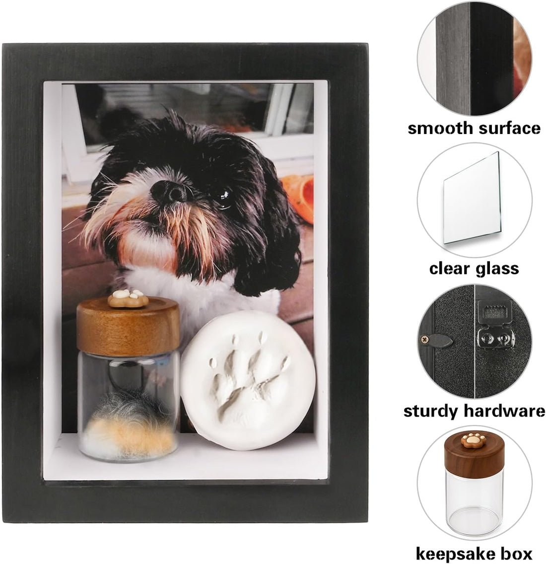 Dog Memorial Shadow Box Frame 5x7 with Paw Print Kit and Fur Keepsake