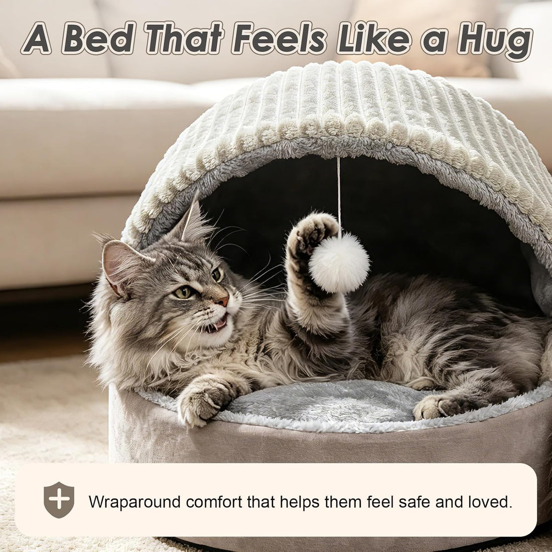Cat Bed Cave with Pillow & Cat Toys, Cozy Cat Beds for Indoor Cats