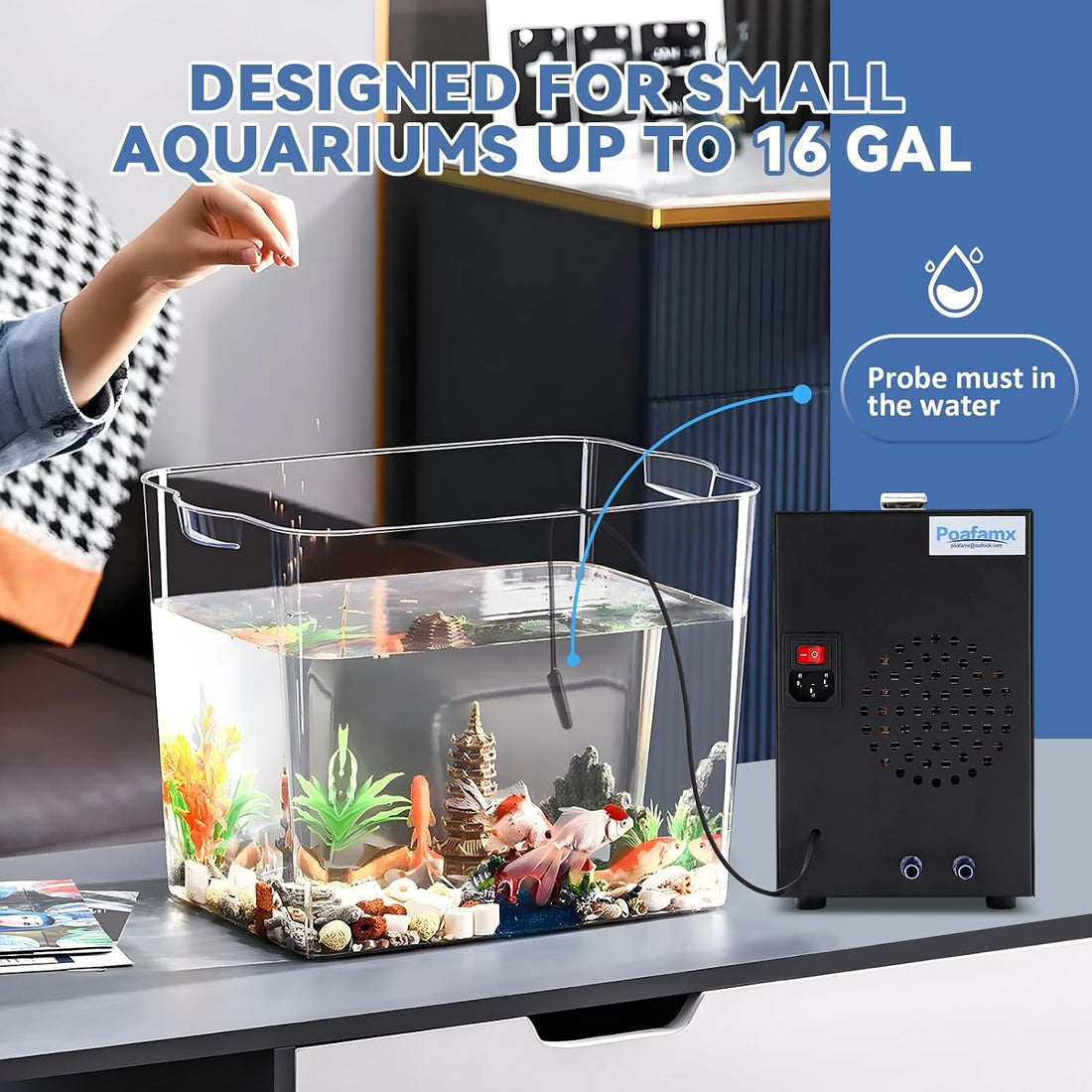 Poafamx 16gal Aquarium Chiller Quiet Small Water Chiller Electronic