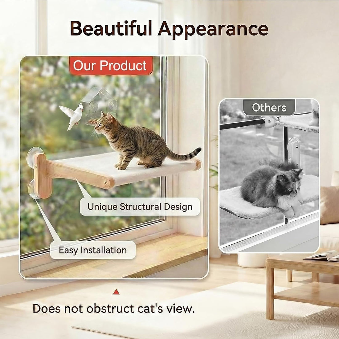 Cat Window Perch with Bird Feeder,Suction Cup Window Cat Bed