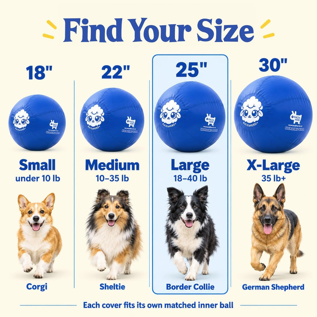 Race&Herd 25" Original Herding Ball — Cover, Inner Ball & Pump (Ocean)