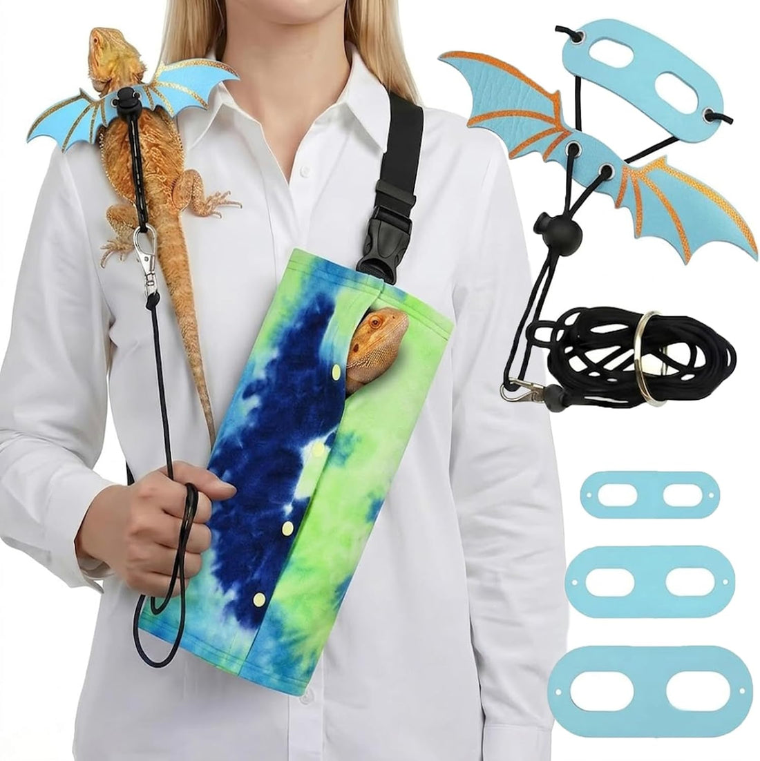 Bearded Dragon Carrier Sling & Bat Wing Leash Harness Set
