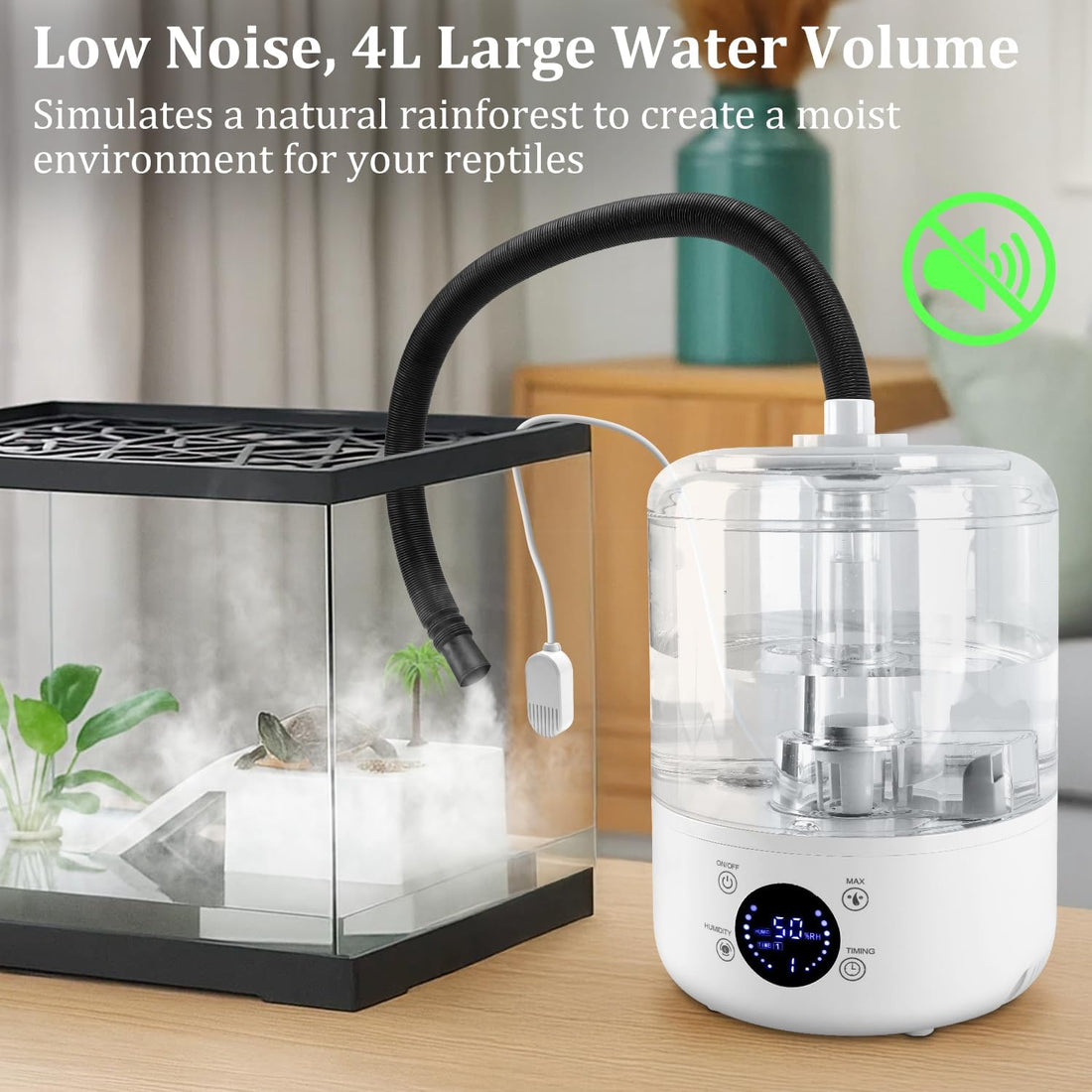 4L Reptile Humidifier Fogger, Humidity Sensor, Timer, 3 Mist Levels