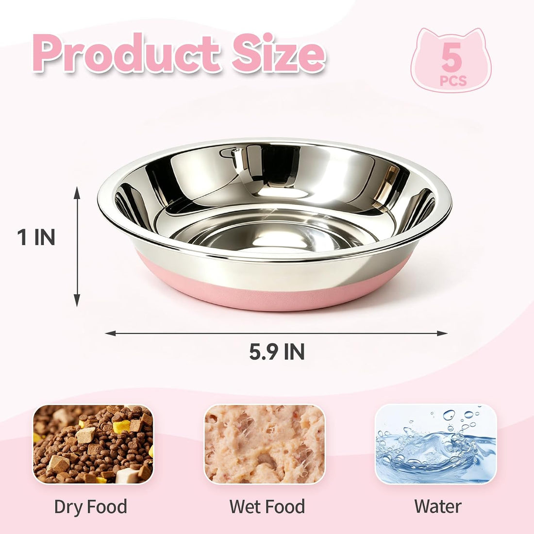 5 Pack Stainless Steel Cat Bowls