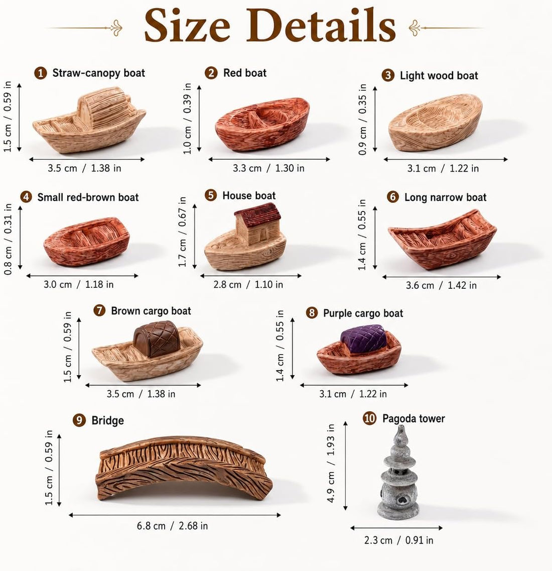 10 Mini Resin Boats Set, Sailboat Figurines for Fairy Garden Decor